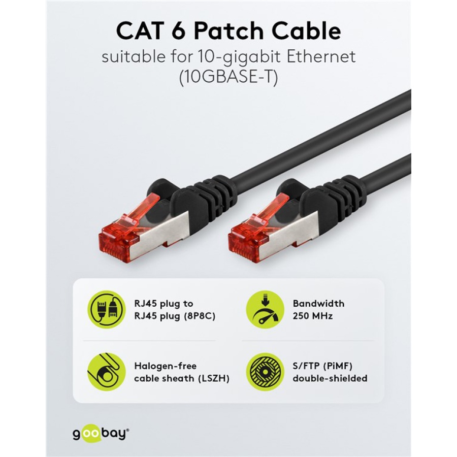 GOOBAY καλώδιο δικτύου 92459, CAT 6 S/FTP, copper, 250MHz, 0.15m, μαύρο - Image 2