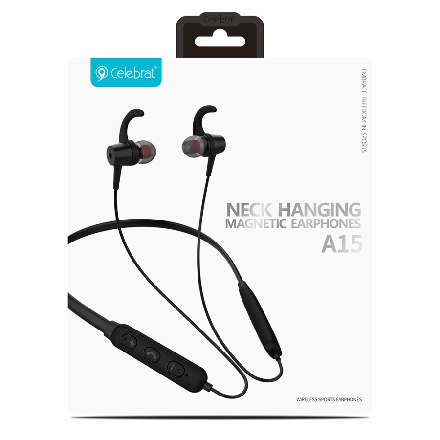 CELEBRAT earphones A15 με μαγνήτη, Bluetooth, 10mm, 130mAh, μαύρα - Image 2