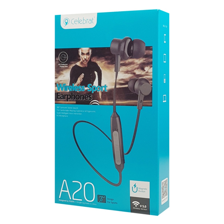 CELEBRAT earphones A20 με μαγνήτη, Bluetooth, 10mm, 70mAh, μαύρα - Image 4