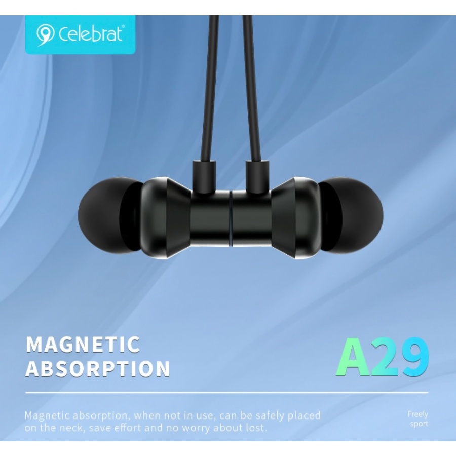 CELEBRAT earphones A29 με μαγνήτη, Bluetooth, 10mm, 80mAh, μαύρα - Image 2