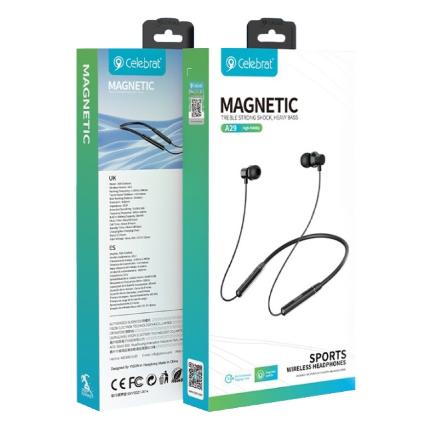 CELEBRAT earphones A29 με μαγνήτη, Bluetooth, 10mm, 80mAh, μαύρα - Image 4