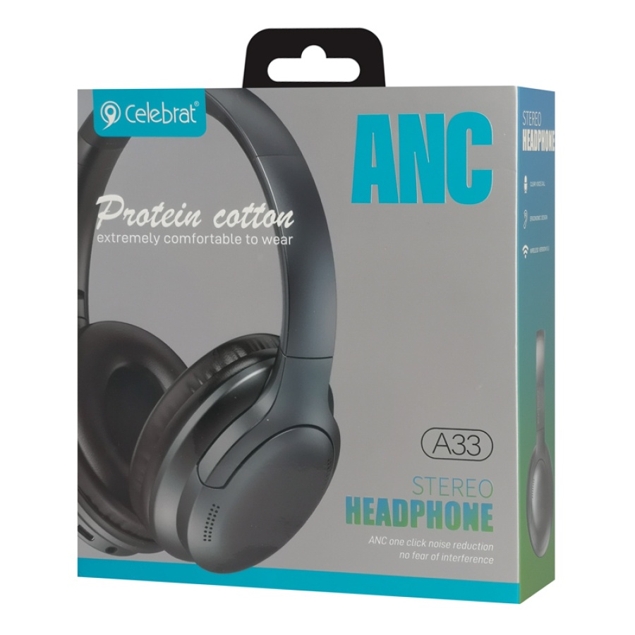 CELEBRAT headphones A33, ασύρματα & ενσύρματα, ANC, 40mm, 300mAh, μαύρα - Image 9