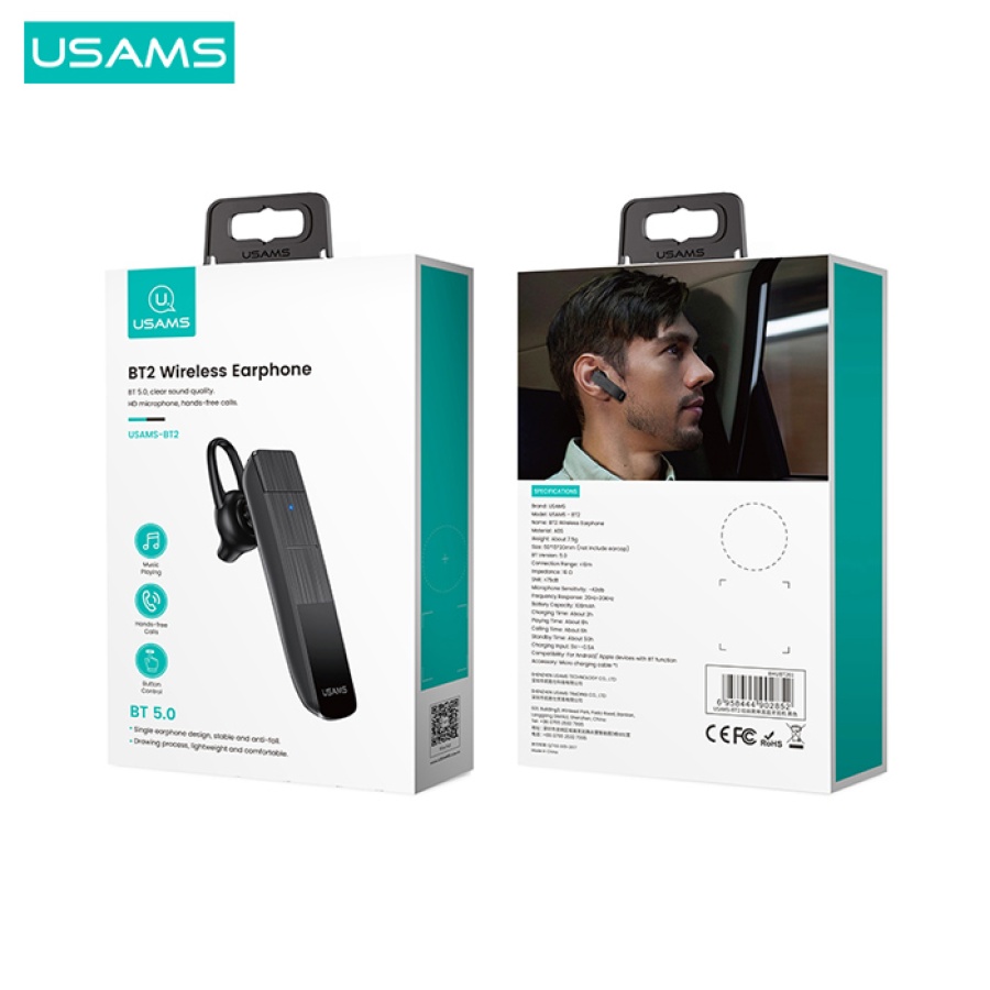 USAMS Bluetooth μονό earphone USAMS-BT2, 100mAh, 3-way κλήσεις, μαύρο - Image 7