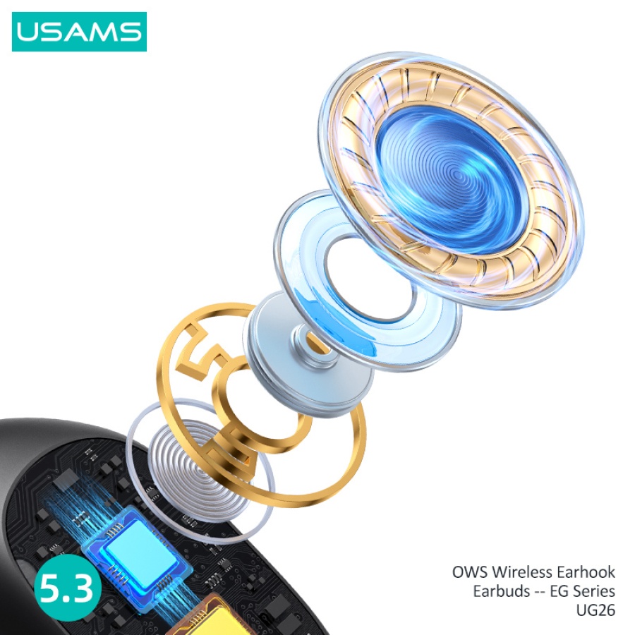 USAMS earphones με θήκη φόρτισης UG26, OWS, Φ14.2mm, 50/300mAh, μαύρα - Image 3