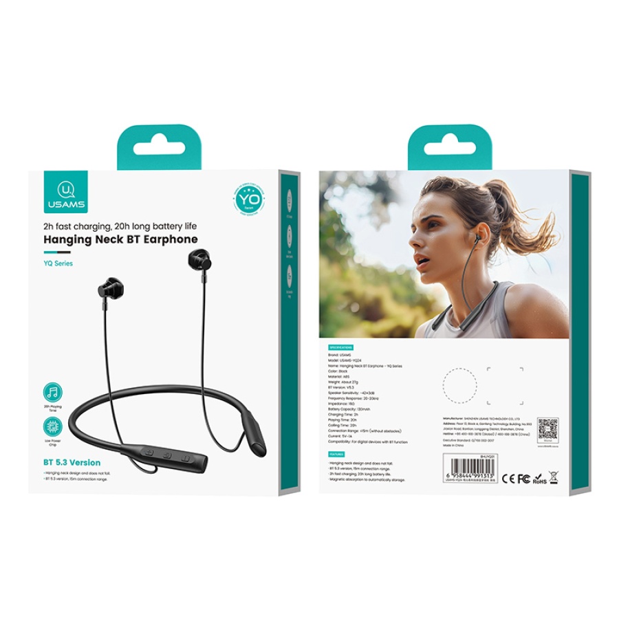 USAMS earphones YQ24 με μαγνήτη, Bluetooth, 130mAh, μαύρα - Image 7