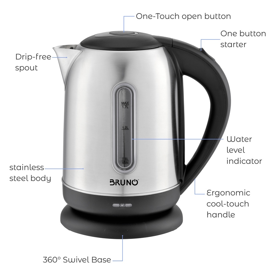 BRUNO Ηλεκτρικός βραστήρας BRN-0029, 2200W, 1.7lt, βάση 360° - Image 4