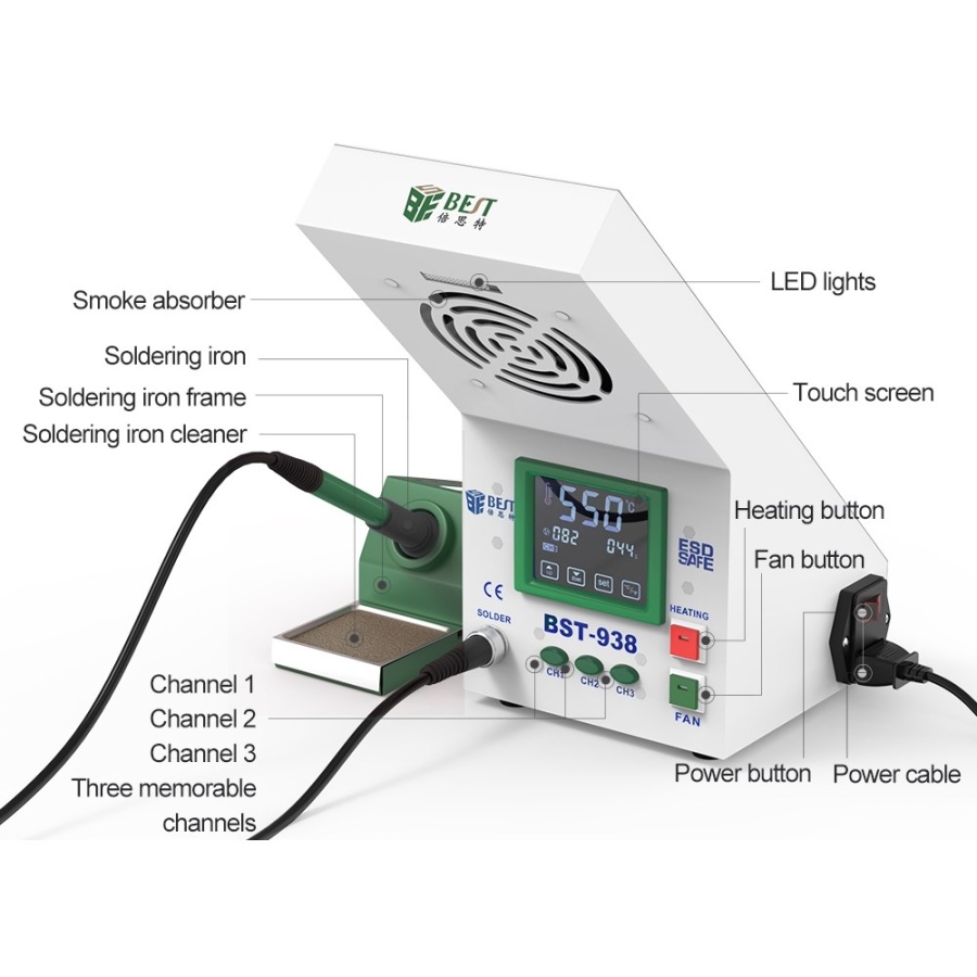 BEST Soldering Station BST-938 με σταθμό απορόφησης καπνού και LED φως - Image 2