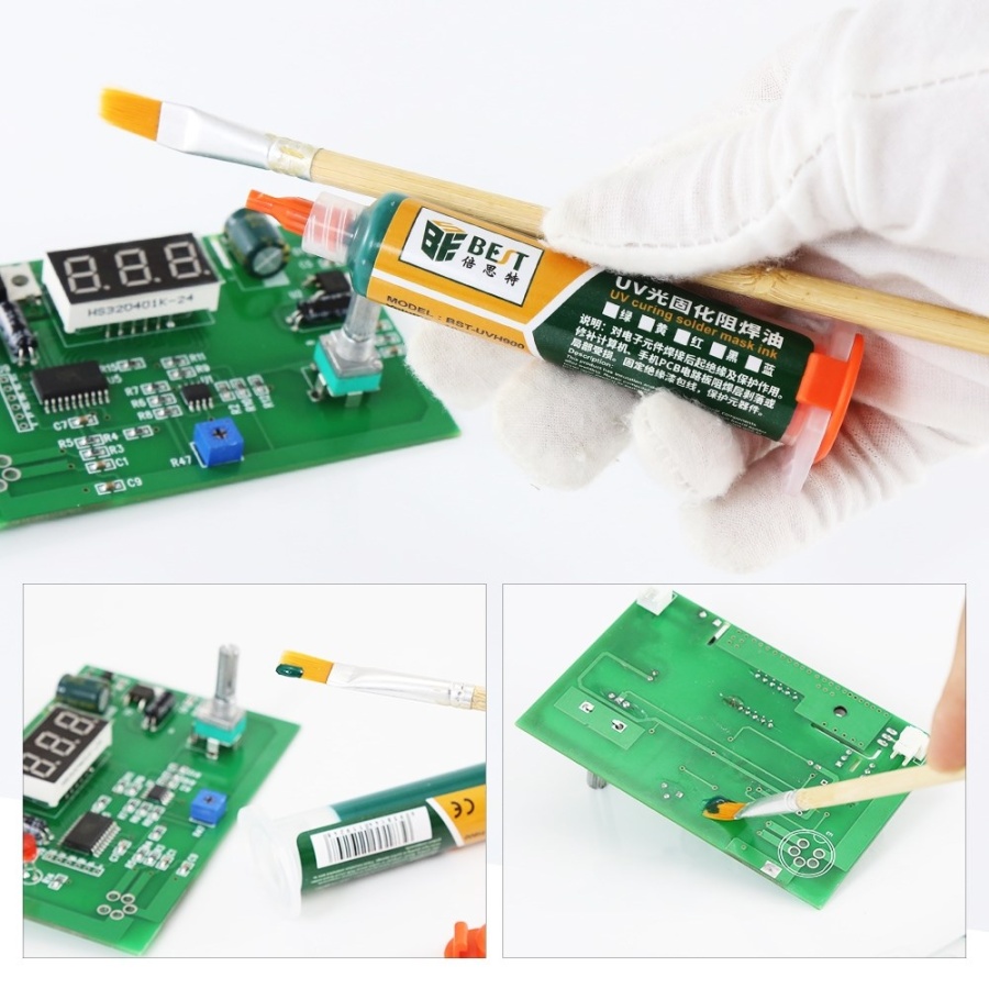 BEST PCB Repairing UV Solder mask ink BST-UVH900, 10cc, πράσινο - Image 2