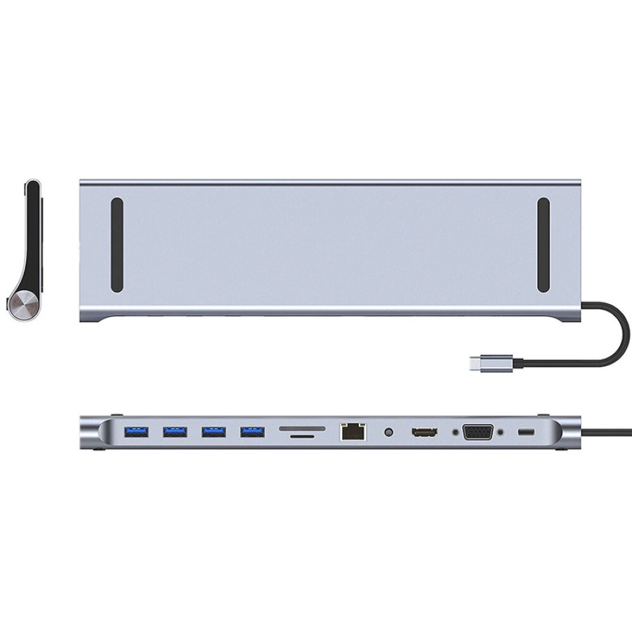 POWERTECH docking station BYL-2003, 11 θυρών, βάση laptop, USB-C, γκρι - Image 4