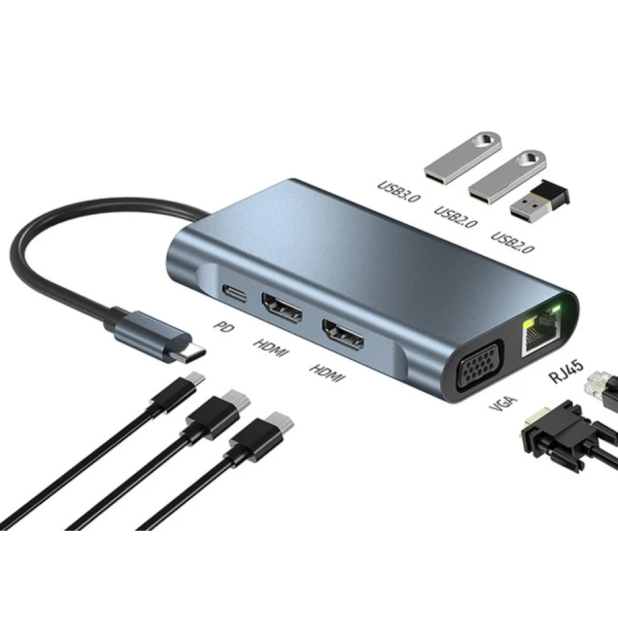 POWERTECH docking station BYL-2311 8 θυρών, USB-C σύνδεση, 100W PD, γκρι - Image 2