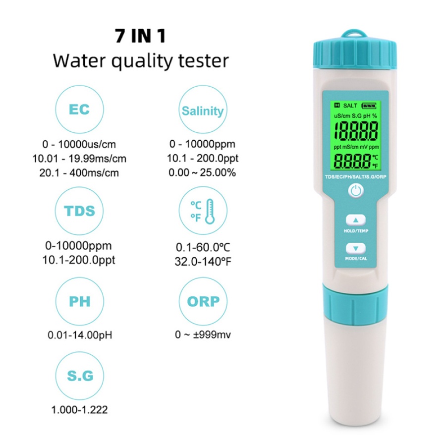 NOYAFA tester ποιότητας νερού C-600, TDS/EC/PH/SALT/S.G/ORP/0-60 °C - Image 3