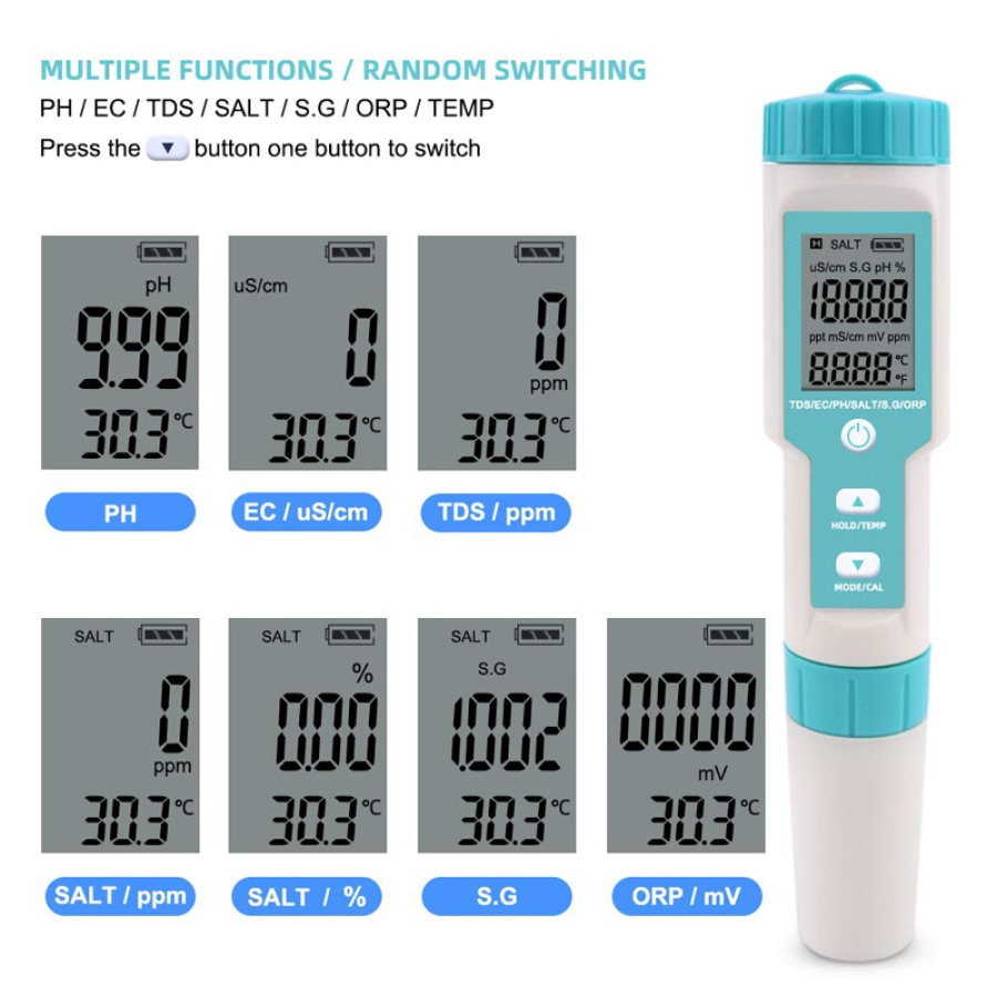 NOYAFA tester ποιότητας νερού C-600, TDS/EC/PH/SALT/S.G/ORP/0-60 °C - Image 9