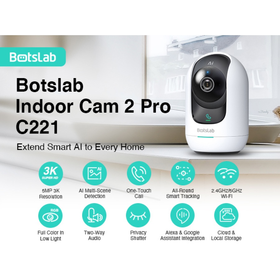 BOTSLAB smart κάμερα C221, 5MP/3K, WiFi, 360° PTZ, SD - Image 2