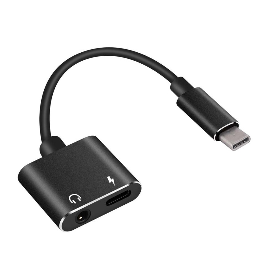 POWERTECH αντάπτορας USB-C σε USB-C & 3.5mm θηλυκό CAB-UC031, μαύρος