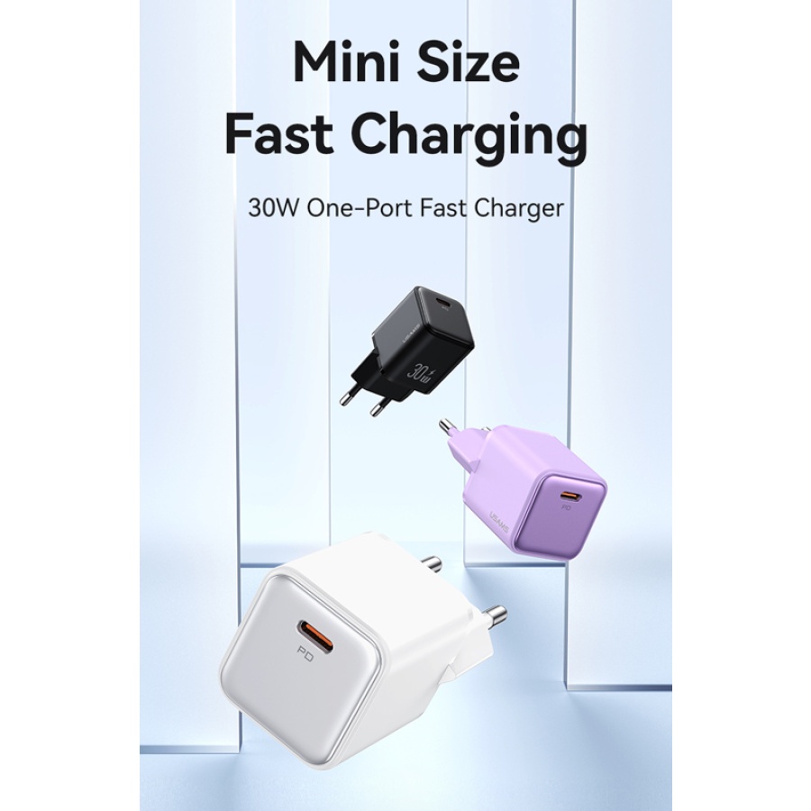 USAMS φορτιστής τοίχου US-CC186, USB-C θύρα εξόδου, 30W PD, μαύρος - Image 2