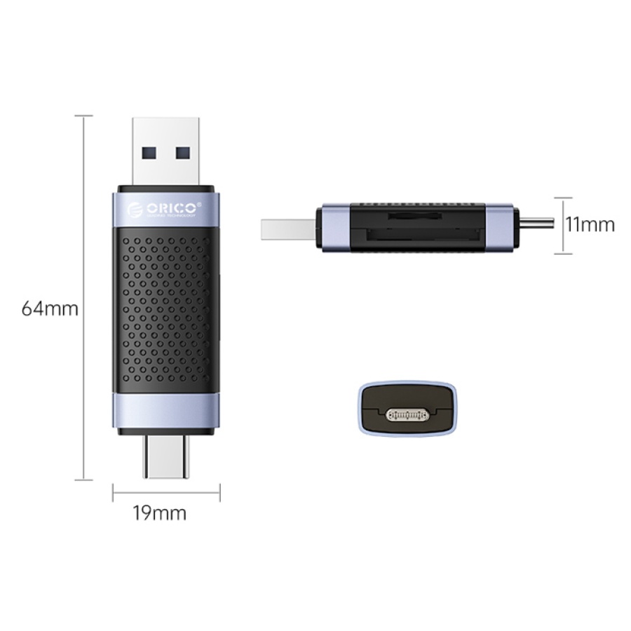 ORICO card reader CD2D-AC3 για SD & Micro SD, USB-C & USB 3.0, μαύρο - Image 4