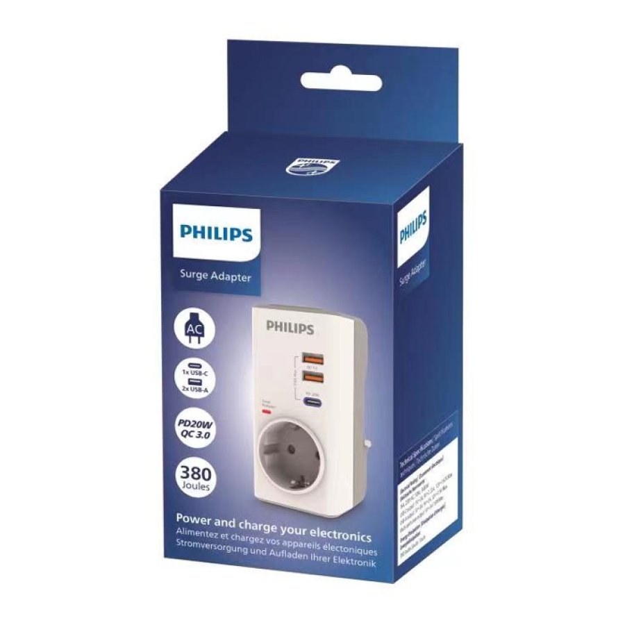 PHILIPS αντάπτορας ρεύματος CHP8010W/10, 1 θέση, USB-C/USB, 380J, λευκός - Image 2