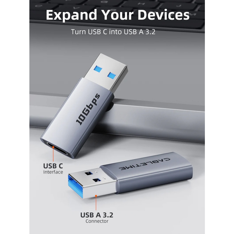 CABLETIME αντάπτορας USB-C σε USB CT-AMCF10-AG, 10Gbps, 15W, γκρι - Image 2