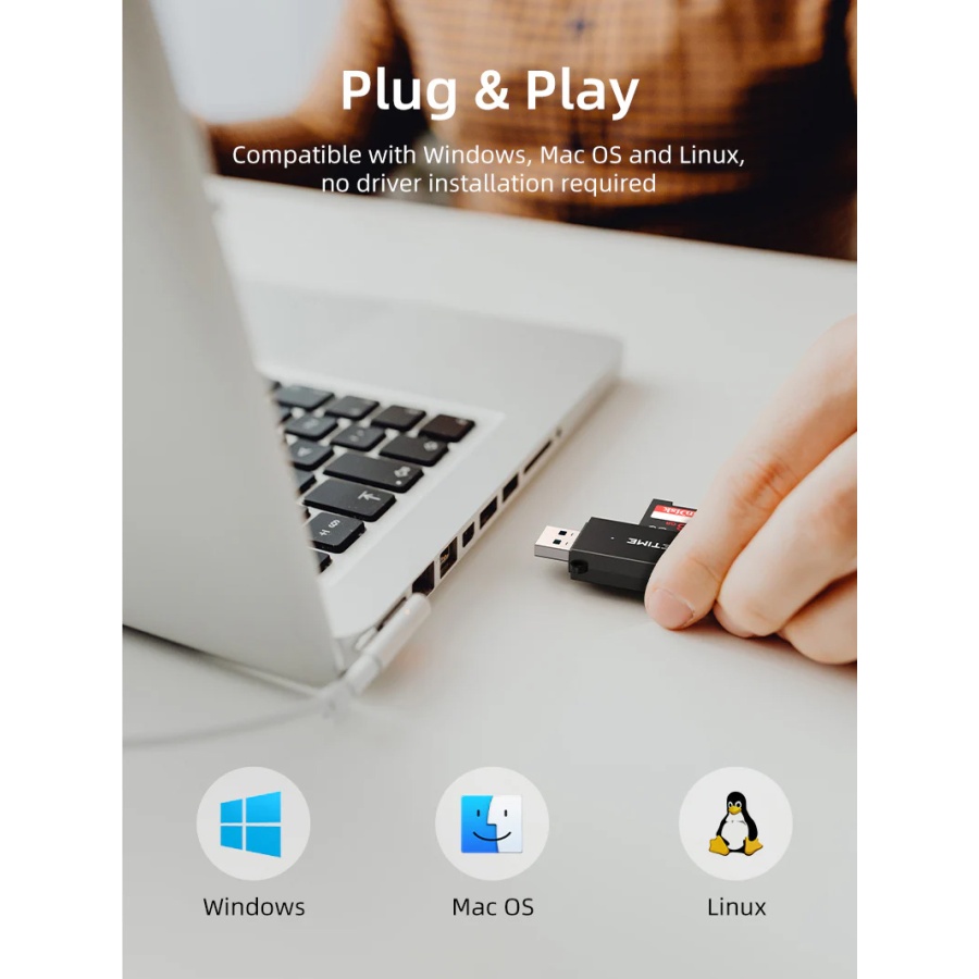 CABLETIME card reader CT-ASD3-PB για SD & micro SD, USB, 5Gbps, μαύρο - Image 4