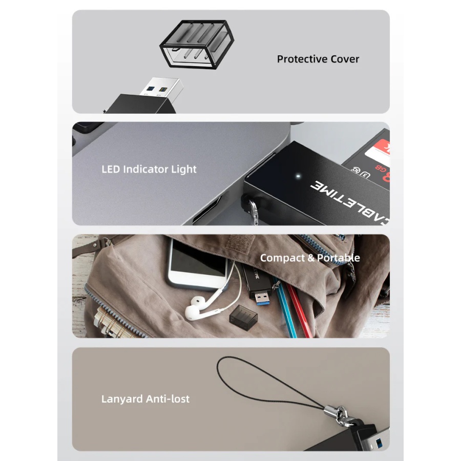 CABLETIME card reader CT-ASD3-PB για SD & micro SD, USB, 5Gbps, μαύρο - Image 5