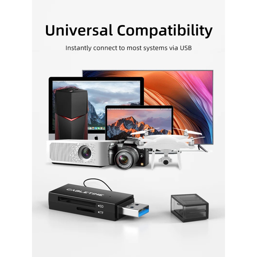 CABLETIME card reader CT-ASD3-PB για SD & micro SD, USB, 5Gbps, μαύρο - Image 7