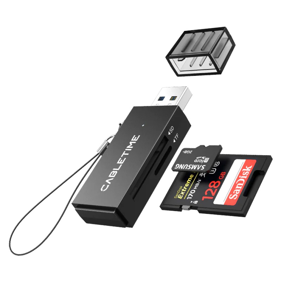 CABLETIME card reader CT-ASD3-PB για SD & micro SD, USB, 5Gbps, μαύρο - Image 8