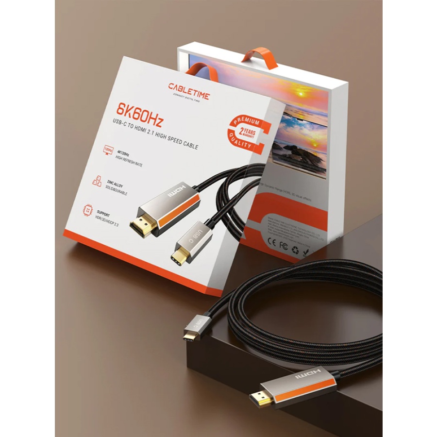 CABLETIME καλώδιο USB-C σε HDMI CT-CMHD8K, 8K/60Hz, 3m, μαύρο - Image 3