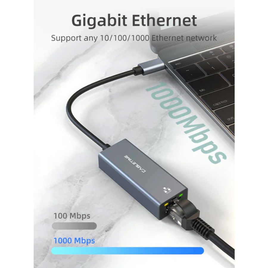 CABLETIME αντάπτορας δικτύου CT-CML1000, USB-C, 1000Mbps Ethernet, γκρι - Image 2