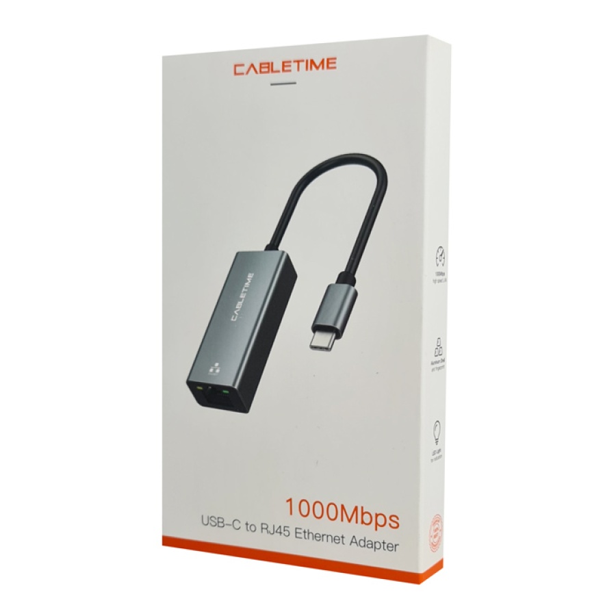 CABLETIME αντάπτορας δικτύου CT-CML1000, USB-C, 1000Mbps Ethernet, γκρι - Image 4