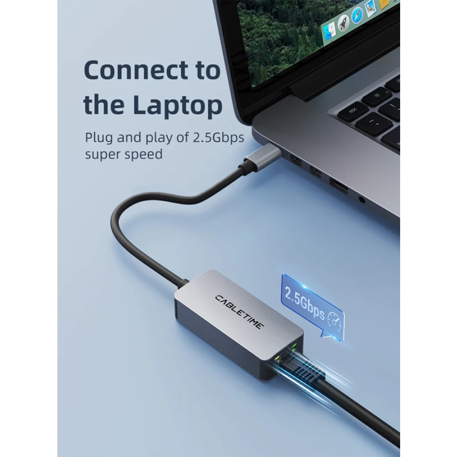 CABLETIME αντάπτορας δικτύου CT-CML2500, USB-C, 2.5Gbps Ethernet, γκρι - Image 2