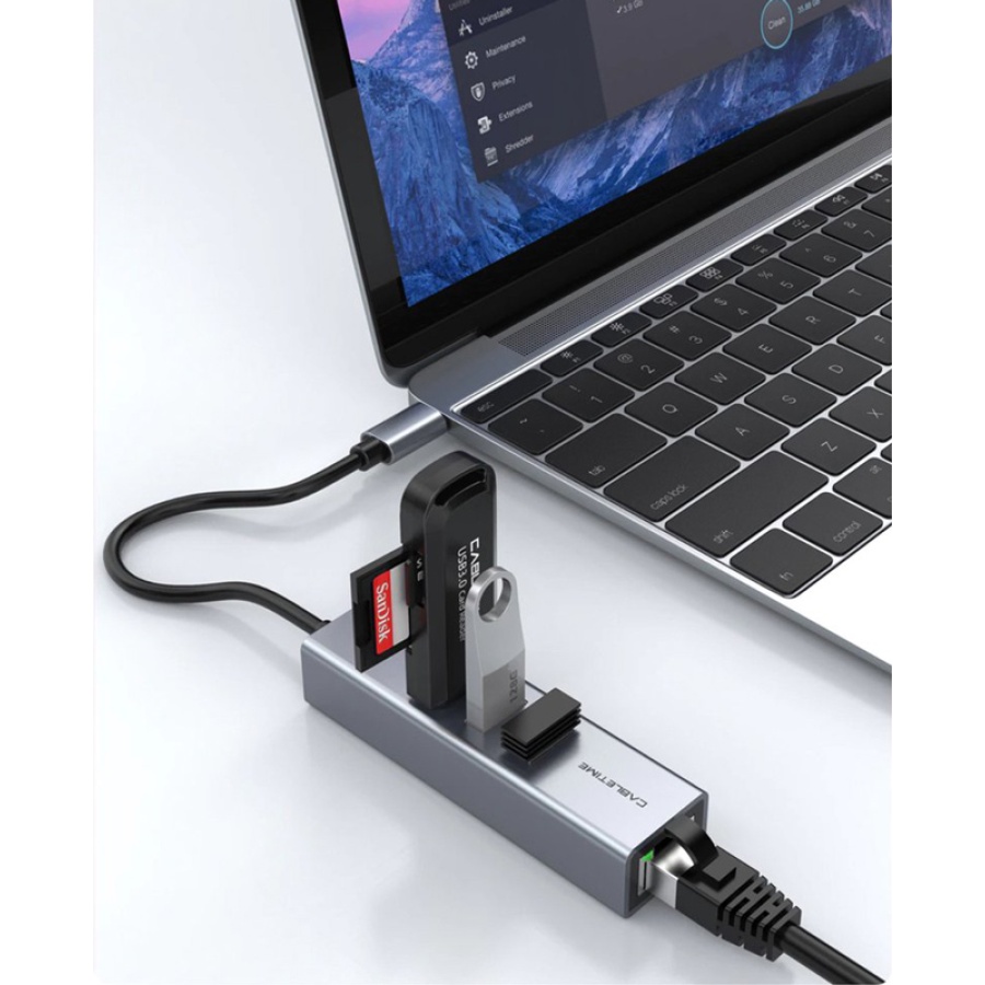 CABLETIME USB-C hub CT-CMLU3, RJ45 & 3x USB θύρες, 5Gbps, 1000Mbps, γκρι - Image 2