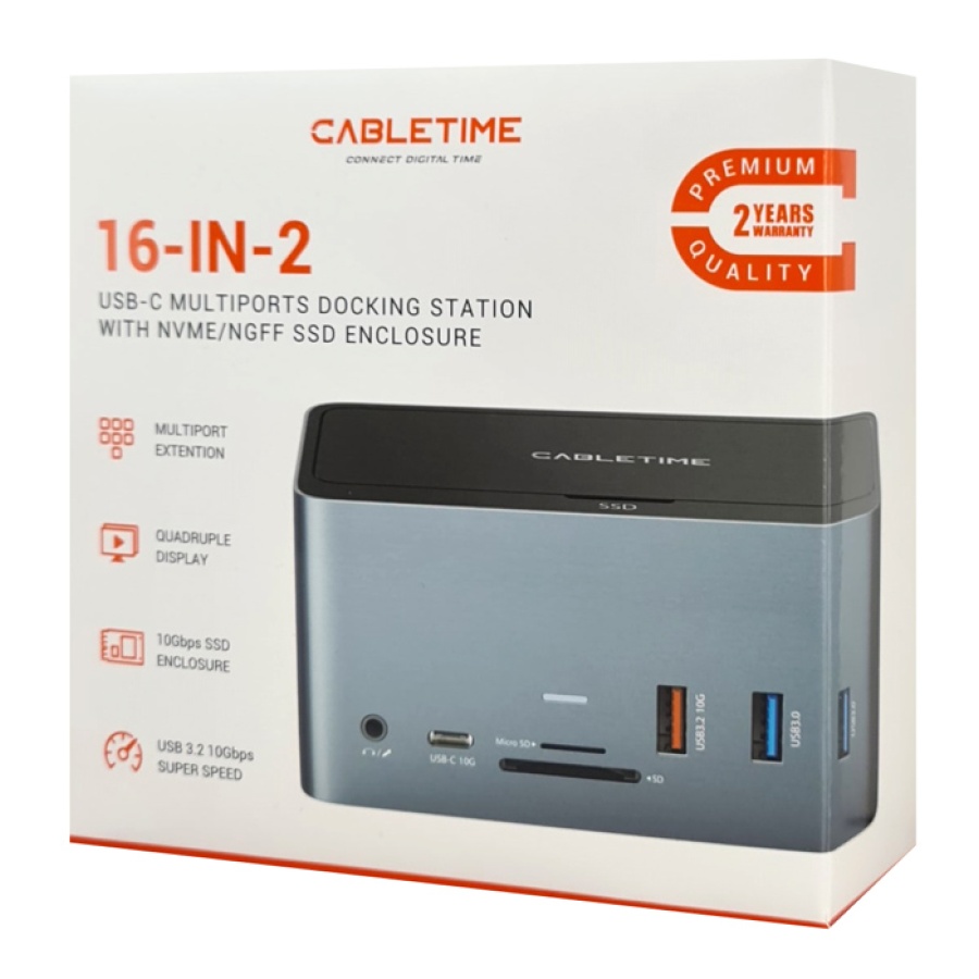 CABLETIME docking station DOCK162-AG2 15 θύρες, M.2 NVME, 4K 100W, γκρι - Image 10