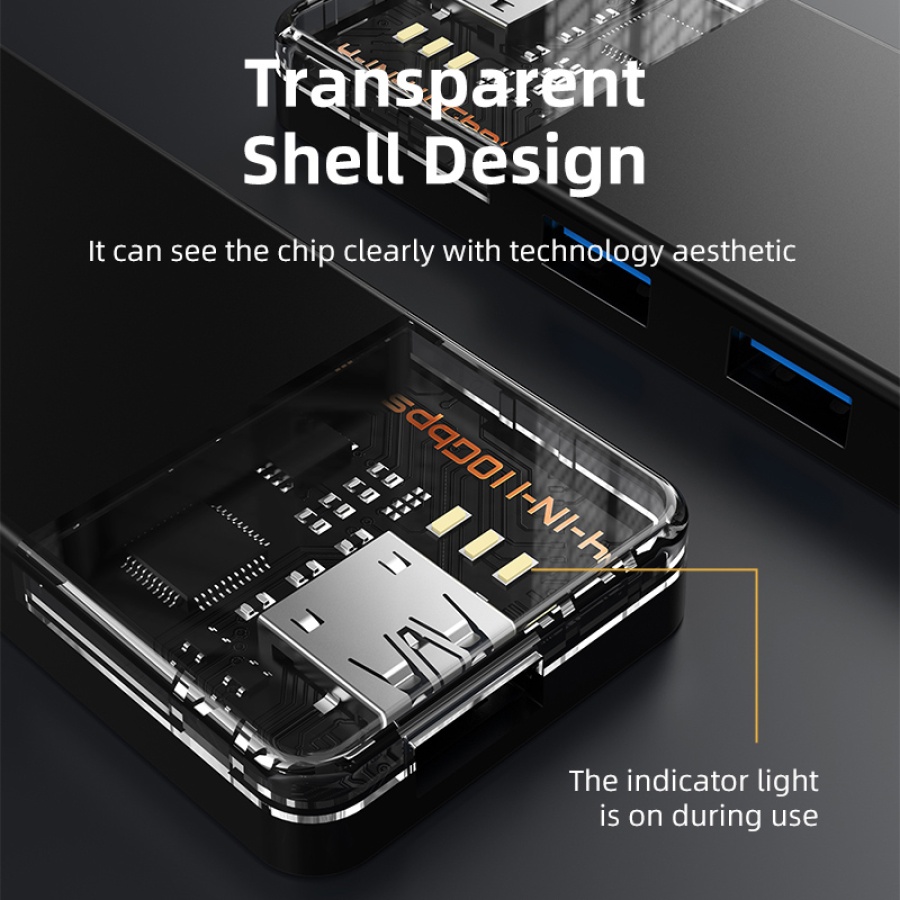 CABLETIME USB hub CT-HUBT5-PB, 4x θυρών, 10Gbps, USB/USB-C σύνδεση, μαύρο - Image 5