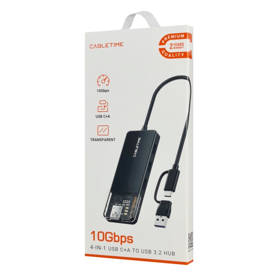 CABLETIME USB hub CT-HUBT5-PB, 4x θυρών, 10Gbps, USB/USB-C σύνδεση, μαύρο - Image 10