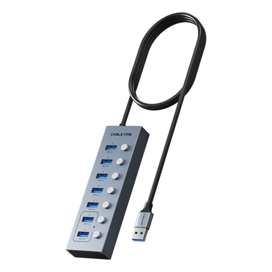 CABLETIME USB hub CT-HUBU7-AG, 7x θυρών, 5Gbps, USB σύνδεση, 1m, γκρι