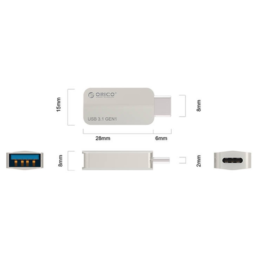 ORICO αντάπτορας USB-C σε USB 3.1 CTA2, 5Gbps, 3A, ασημί - Image 2