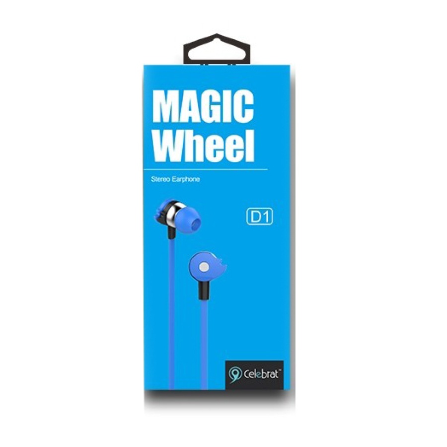 CELEBRAT earphones με μικρόφωνο D1, 3.5mm, Φ10mm, 1.2m flat, μπλε - Image 2