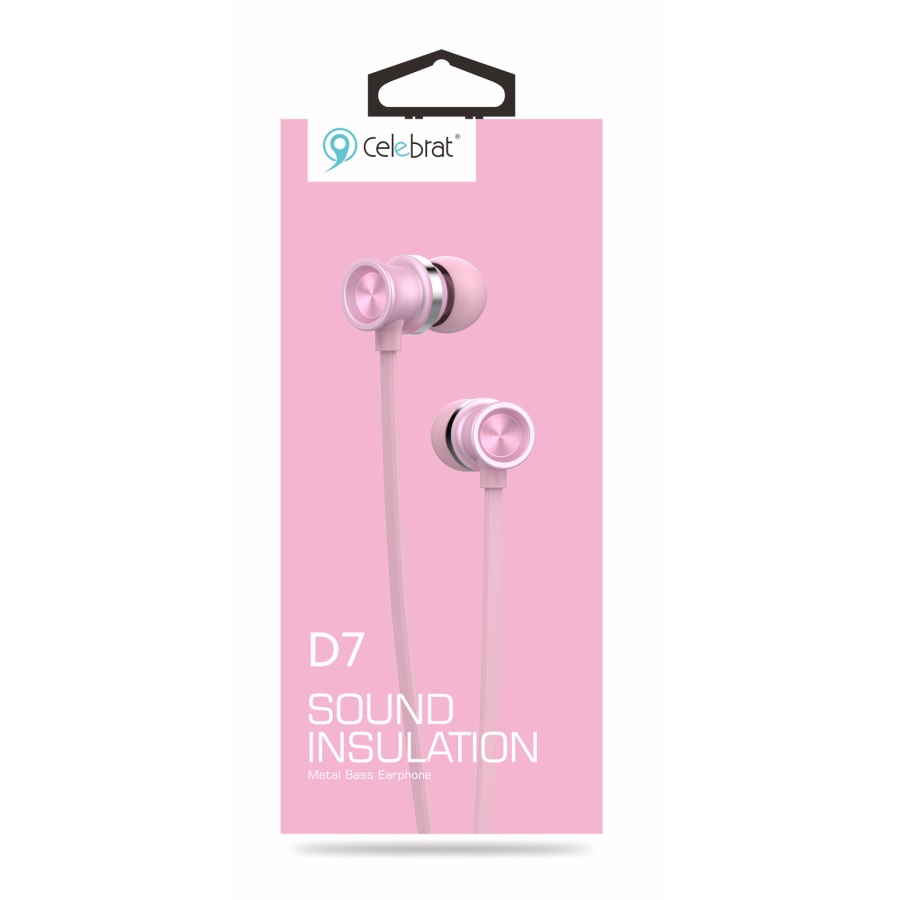 CELEBRAT earphones με μικρόφωνο D7, 3.5mm σύνδεση, Φ10mm, 1.2m, ροζ - Image 3