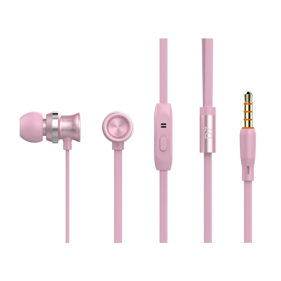 CELEBRAT earphones με μικρόφωνο D7, 3.5mm σύνδεση, Φ10mm, 1.2m, ροζ