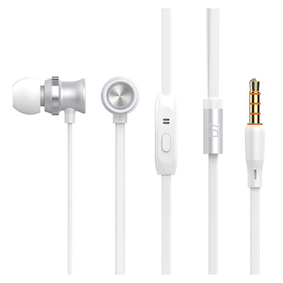 CELEBRAT earphones με μικρόφωνο D7, 3.5mm σύνδεση, Φ10mm, 1.2m, λευκό - Image 2