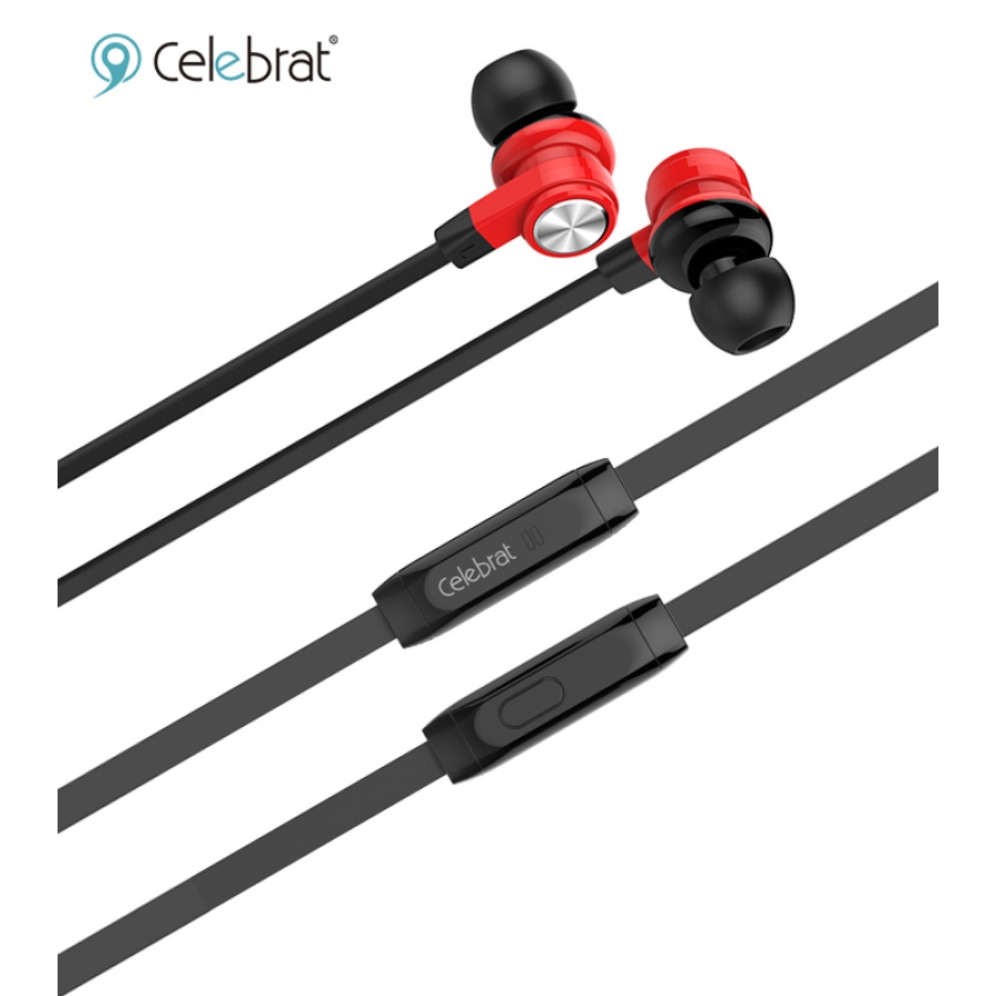 CELEBRAT earphones με μικρόφωνο D9, 3.5mm σύνδεση, Φ10mm, 1.2m, κόκκινα - Image 3