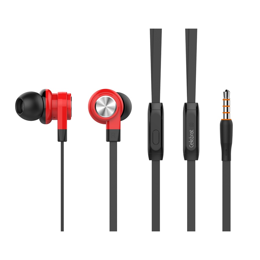 CELEBRAT earphones με μικρόφωνο D9, 3.5mm σύνδεση, Φ10mm, 1.2m, κόκκινα - Image 2