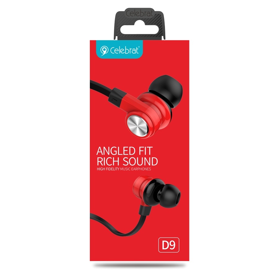 CELEBRAT earphones με μικρόφωνο D9, 3.5mm σύνδεση, Φ10mm, 1.2m, κόκκινα - Image 4