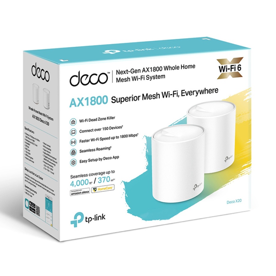 TP-LINK Mesh WiFi 6 access point Deco X20, AX1800 Dual Band, 2τμχ, V.2.0 - Image 4