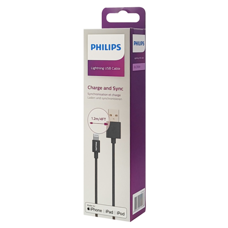 PHILIPS καλώδιο USB σε Lightning  DLC3104V-00, 2.4Α 12W, 1.2m, μαύρο - Image 2