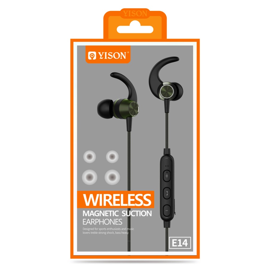 YISON earphones E14 με μαγνήτη, Bluetooth, 10mm, 65mAh, μαύρα - Image 3