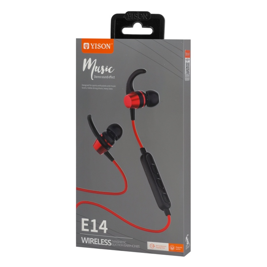 YISON earphones E14 με μαγνήτη, Bluetooth, 10mm, 65mAh, κόκκινα - Image 5