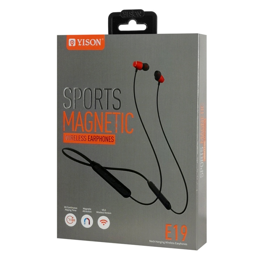 YISON earphones E19 με μαγνήτη, Bluetooth, 10mm, 130mAh, κόκκινα - Image 5