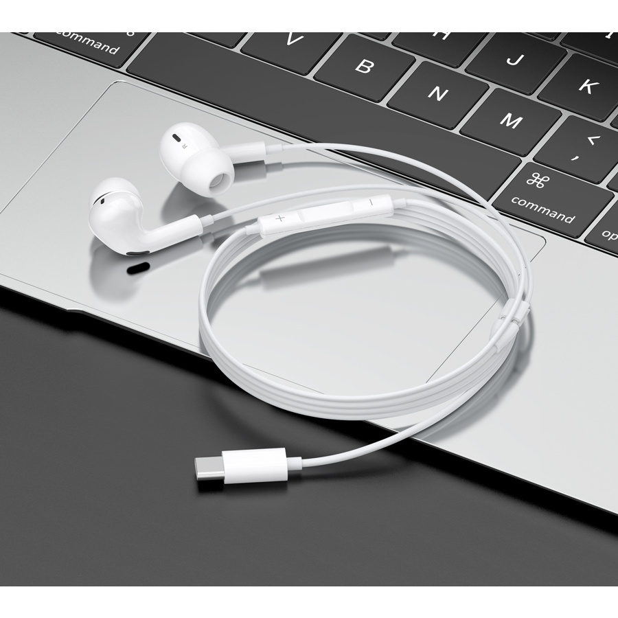 CELEBRAT earphones με μικρόφωνο E300, USB-C σύνδεση, Φ10mm, 1.2m, λευκά - Image 2