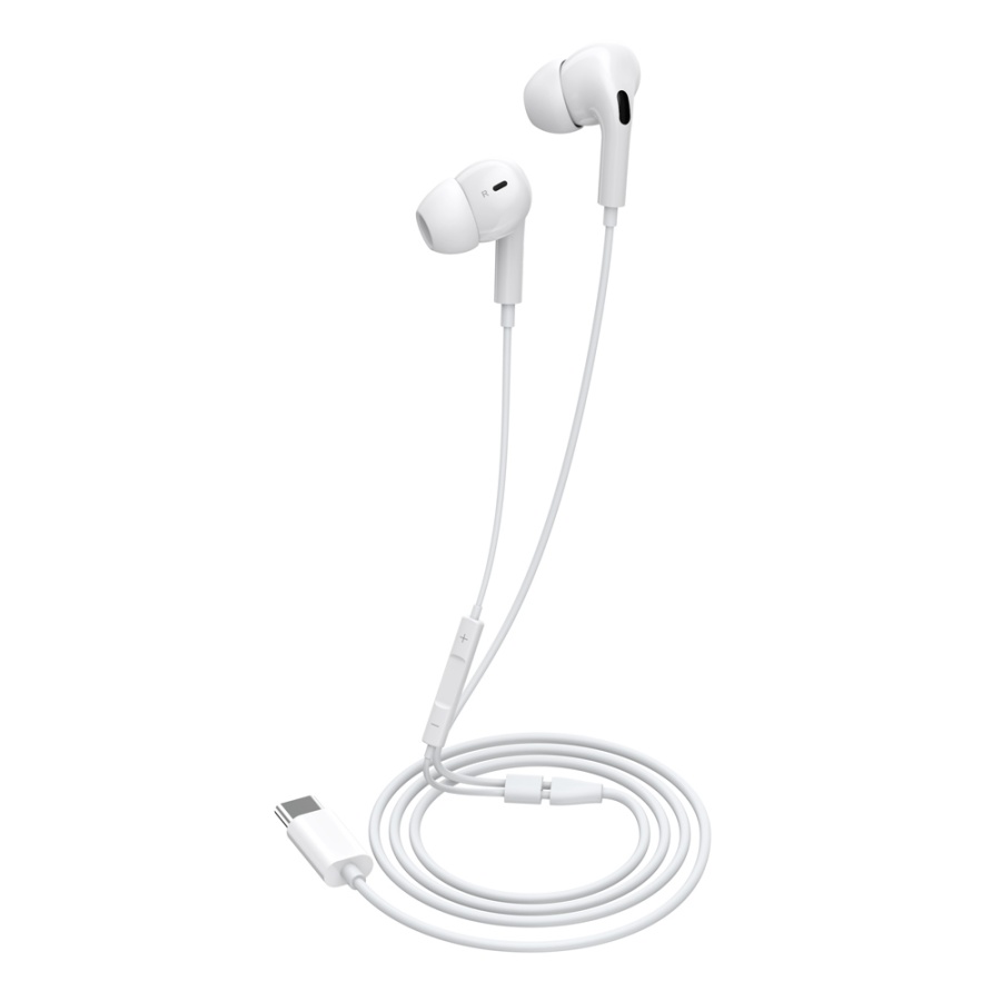 CELEBRAT earphones με μικρόφωνο E300, USB-C σύνδεση, Φ10mm, 1.2m, λευκά - Image 3